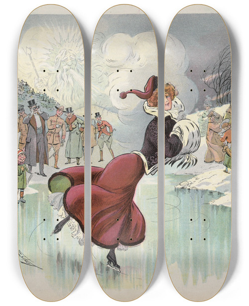 Triptych art skateboard deck of Samuel Ehrhart The Girl Of The Hour by Samuel Ehrhart (1862-1937)