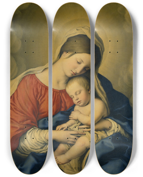 Triptych art skateboard deck of Giovanni Battista Salvi Da Sassoferrato The Virgin And Child by Giovanni Battista Salvi Da Sassoferrato (1609-1685)
