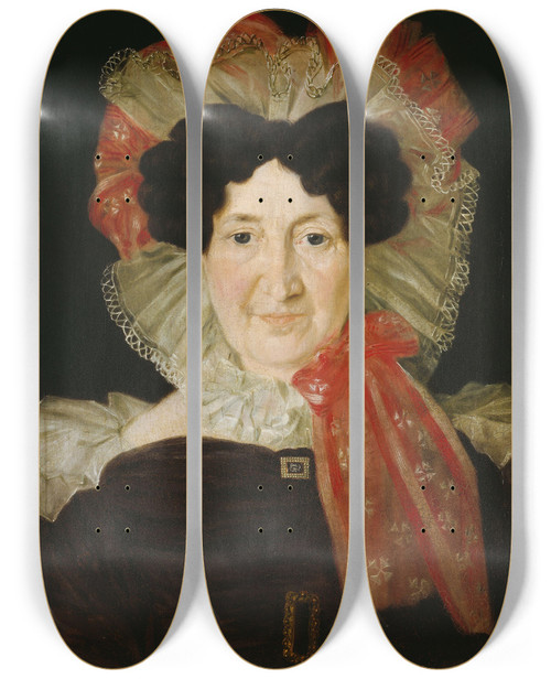 Triptych art skateboard deck of Matthias Stoltenberg Portrait Of Mrs Ingeborg Minichen by Matthias Stoltenberg (1799-1871)