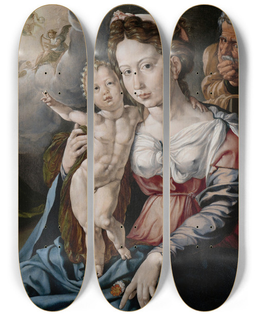 Triptych art skateboard deck of Jan Cornelisz Vermeyen De Heilige Familie by Jan Cornelisz Vermeyen (1504-1559)