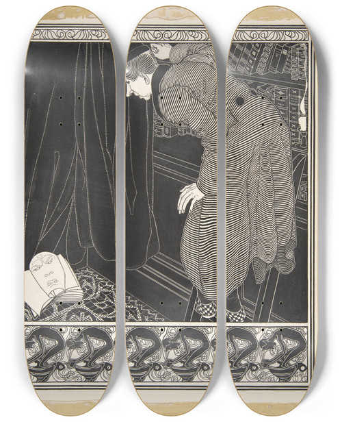 Triptych art skateboard deck of Robert Louis Stevenson The Reader And The Book Fables by Robert Louis Stevenson (1850-1894)