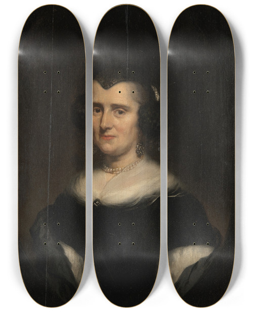 Triptych art skateboard deck of Nicolaes Pietersz Berchem Bustlength Portrait Of A Middleaged Woman by Nicolaes Pietersz Berchem (1620-1683)