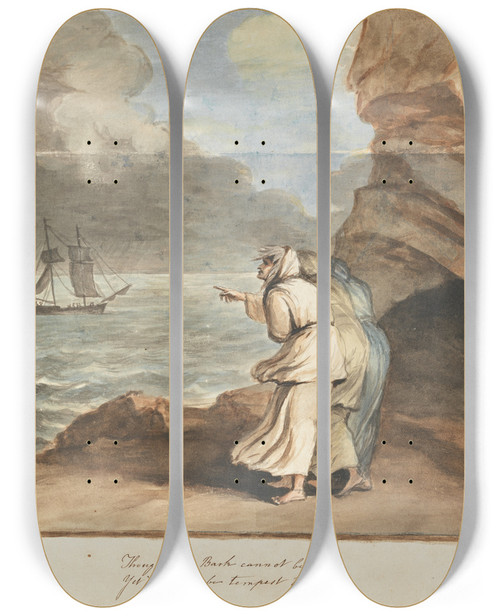 Triptych art skateboard deck of Mary Hoare The Three Witches From Macbeth Though The Bark Cannot Be Lost by Mary Hoare (1753-1820)