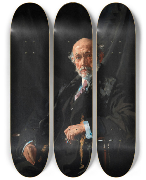 Triptych art skateboard deck of William Orpen Portrait Of Dr Ej Dillon War Correspondent And Publicist by William Orpen (1878-1931)