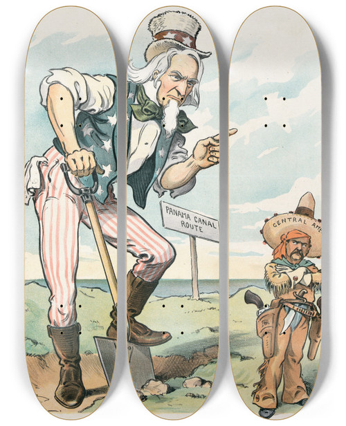 Triptych art skateboard deck of John Samuel Pughe His Neighborly Suggestion by John Samuel Pughe (1870-1909)