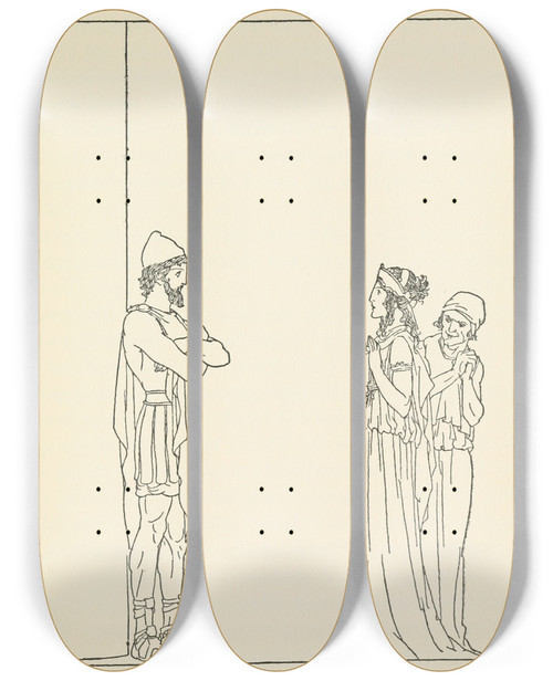 Triptych art skateboard deck of Padraic Colum The Childrens Homer Pl 59 by Padraic Colum (1881-1972)