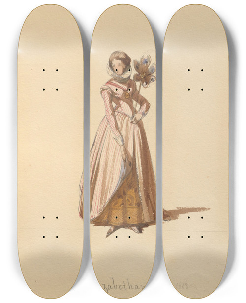 Triptych art skateboard deck of John Richard Coke Smyth Sketches Of Costume Pl099 by John Richard Coke Smyth (1808-1882)