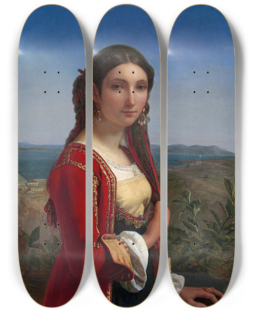 Triptych art skateboard deck of Louis Lopold Robert Portrt Eines Mdchen Aus Retuna by Louis Leopold Robert (1794-1835)