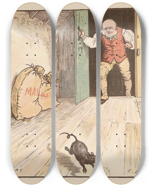 Triptych art skateboard deck of Randolph Caldecott The House That Jack Built Pl3 by Randolph Caldecott (1846-1886)