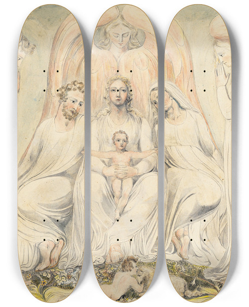 Triptych art skateboard deck of William Blake The Holy Family Also Known As Christ In The Lap Of Truth by William Blake (1757-1827)