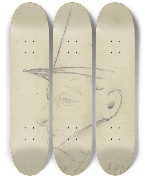 Triptych art skateboard deck of Carl Hoff Portrait Of Zersen by Carl Hoff (1807-1862)