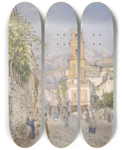 Triptych art skateboard deck of Franz Alt Motiv Aus Sorrent by Franz Alt (1821-1914)