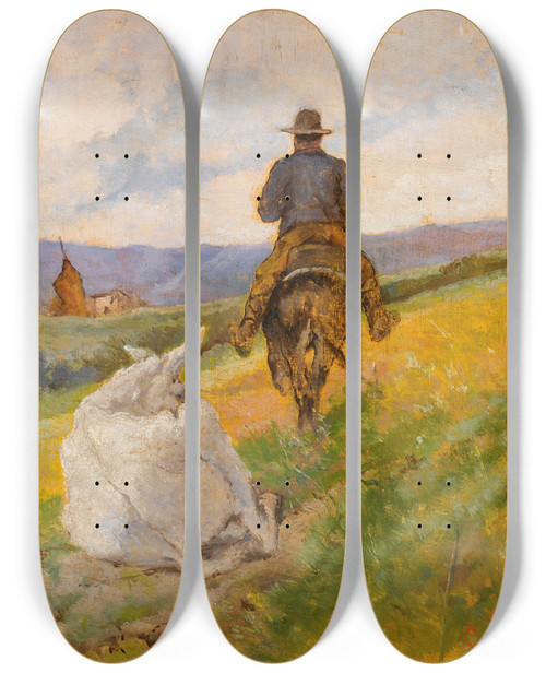 Triptych art skateboard deck of Giovanni Fattori Buttero A Cavallo E Mulo Bianco by Giovanni Fattori (1825-1908)