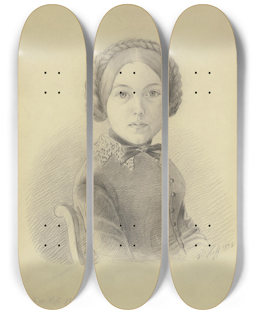 Triptych art skateboard deck of Johann Jakob Hoff Bildnis Mathilde Hoff Schwester Des Knstlers_1 by Johann Jakob Hoff (1838-1892)