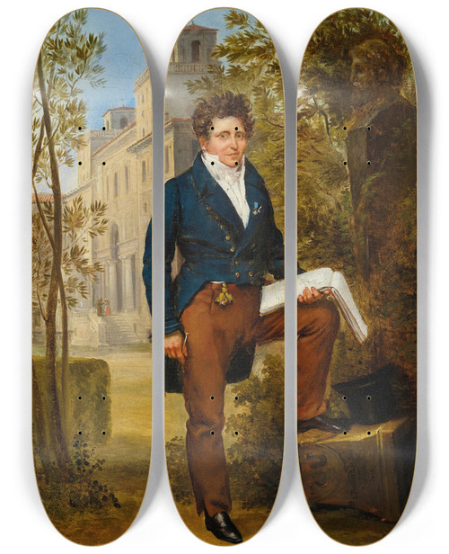 Triptych art skateboard deck of Louisvincentlon Pallire Portrait Of Nicolaspierre Tiolier 17841843 Standing In The Gardens At Villa Medici by Louis-Vincent-Lon Pallire (1787-1820)