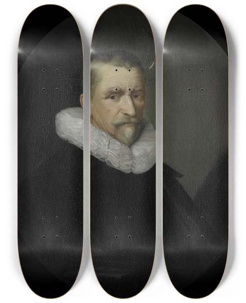 Triptych art skateboard deck of Pieter Van Der Werff Portrait Of Cornelis Jansz Hartigsvelt Director Of The Rotterdam Chamber Of The Dutch East India Company Elected 1639 by Pieter Van Der Werff (1665-1722)