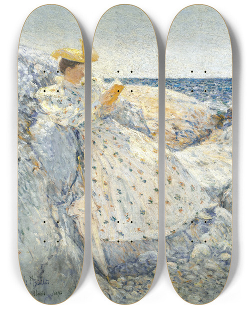 Triptych art skateboard deck of Childe Hassam Summer Sunlight Isles Of Shoals by Childe Hassam (1859-1935)