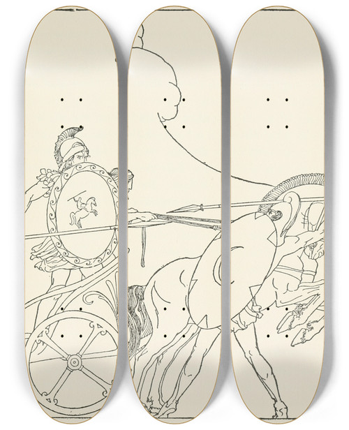 Triptych art skateboard deck of Padraic Colum The Childrens Homer Pl 17 by Padraic Colum (1881-1972)