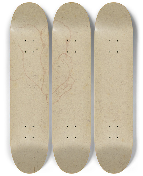 Triptych art skateboard deck of Johann Friedrich Overbeck Bereinandergelegte Beine Eines Kleinkindes In Untersicht by Johann Friedrich Overbeck (1789-1869)