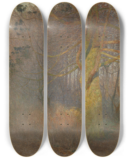 Triptych art skateboard deck of Emile Claus Tree In The Sun by Emile Claus (1849-1924)