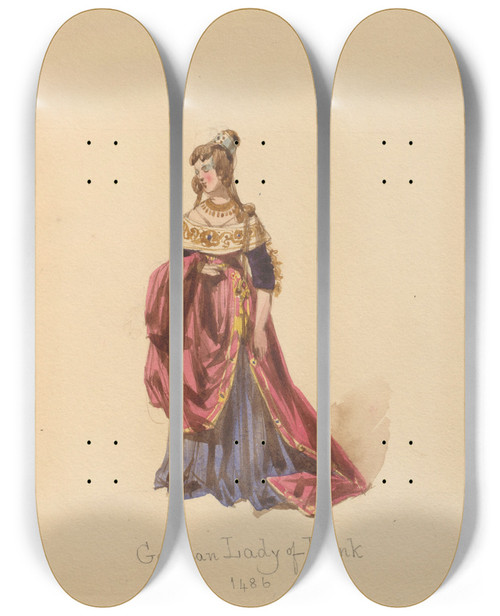 Triptych art skateboard deck of John Richard Coke Smyth Sketches Of Costume Pl029 by John Richard Coke Smyth (1808-1882)