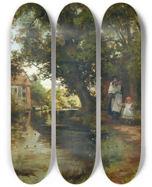 Triptych art skateboard deck of Federico Zandomeneghi From The Surroundings Of Paris by Federico Zandomeneghi (1841-1917)