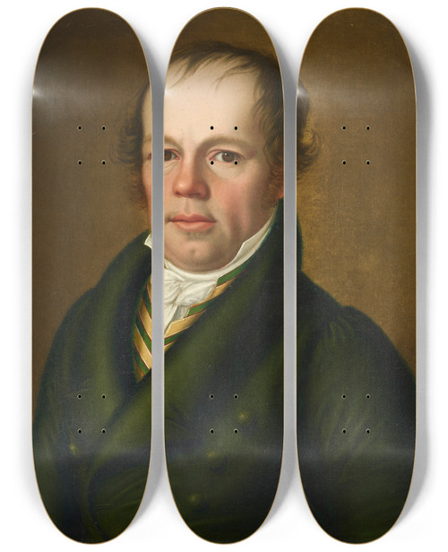 Triptych art skateboard deck of Conrad Neukam Portrait Of Nikolaus Faller 17891865 by Conrad Neukam