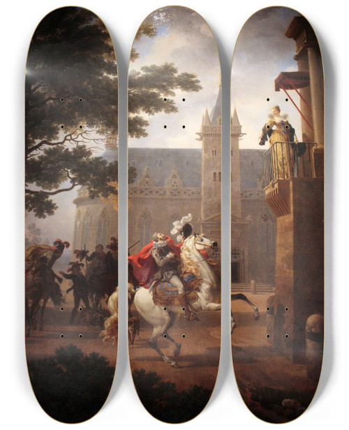 Triptych art skateboard deck of Nicolasantoine Taunay Henri Iv Caracolant by Nicolas-Antoine Taunay (1755-1830)