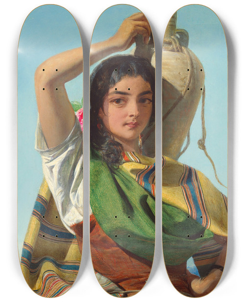 Triptych art skateboard deck of John Phillip A Gypsy Watercarrier Of Seville by John Phillip (1817-1867)