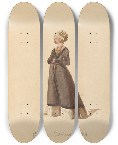 Triptych art skateboard deck of John Richard Coke Smyth Sketches Of Costume Pl022 by John Richard Coke Smyth (1808-1882)