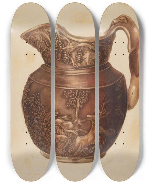 Triptych art skateboard deck of Edith Miller Pitcher W Hound Handle by Edith Miller