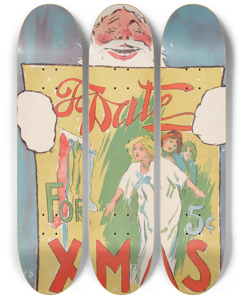 Triptych art skateboard deck of Will R Barnes To Date For Xmas by Will R Barnes (1939)