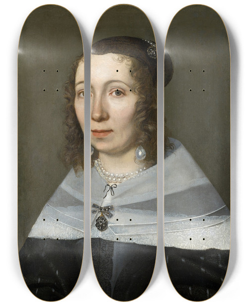 Triptych art skateboard deck of Jacob Marrel Portrait Of Maria Sibylla Merian by Jacob Marrel (1613-1681)