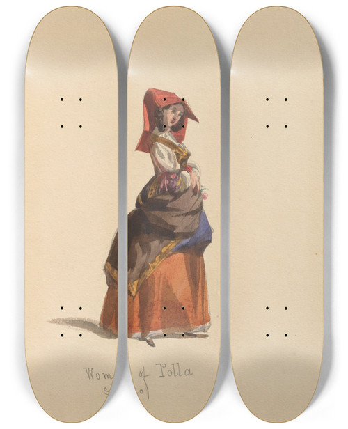 Triptych art skateboard deck of John Richard Coke Smyth Sketches Of Costume Pl035 by John Richard Coke Smyth (1808-1882)