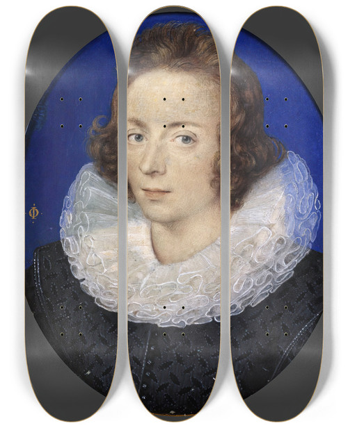 Triptych art skateboard deck of Isaac Oliver Portrait Of A Young Gentleman by Isaac Oliver (1565-1617)
