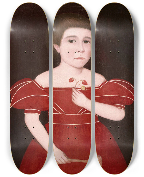 Triptych art skateboard deck of Ammi Phillips Boy In Red by Ammi Phillips (1788-1865)