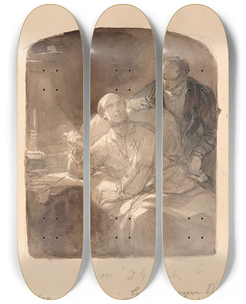 Triptych art skateboard deck of Nicaise De Keyser The Last Will And Testament Of King William Ii In Tilburg_2 by Nicaise De Keyser (1813-1887)