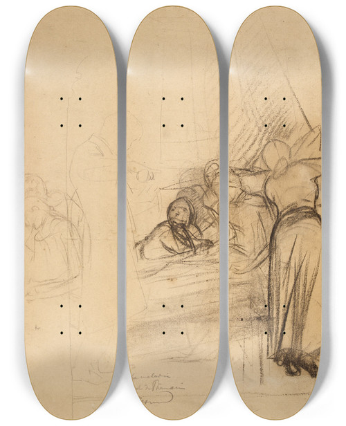 Triptych art skateboard deck of Albert Besnard Etude Densemble Pour La Maladie Ecole De Pharmacie by Albert Besnard (1849-1934)