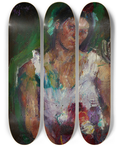 Triptych art skateboard deck of Anton Kolig Die Gattin Des Knstlers Mit Blumen by Anton Kolig (1886-1950)