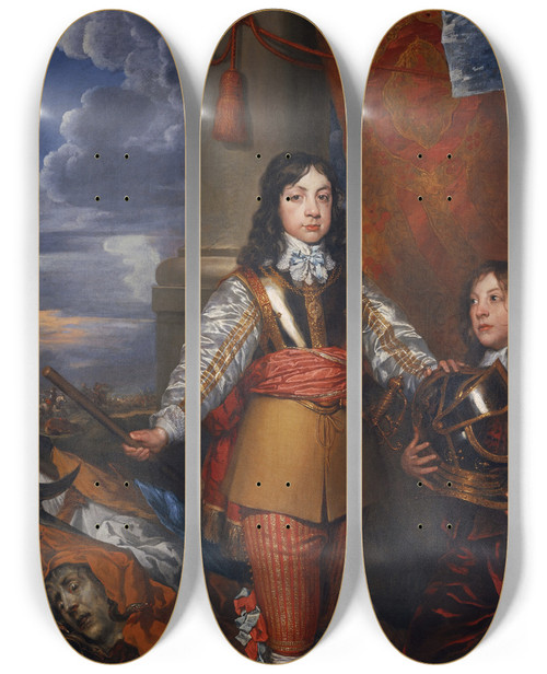 Triptych art skateboard deck of William Dobson Charles Ii 1630 1685 King Of Scots 16491685 King Of England And Ireland 16601685 When Prince Of Wales With A Page by William Dobson (1610-1646)