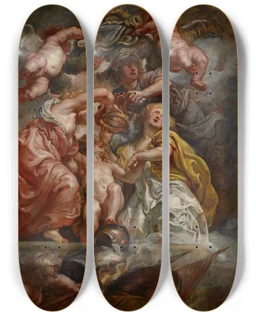 Triptych art skateboard deck of Peter Paul Rubens The Union Of England And Scotland Charles I As The Prince Of Wales by Peter Paul Rubens (1577-1640)