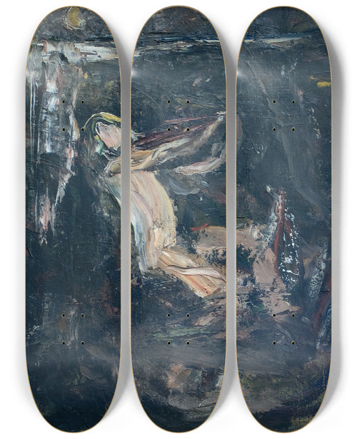 Triptych art skateboard deck of Ernst Josephson Sketch For The Water Sprite_1 by Ernst Josephson (1851-1906)