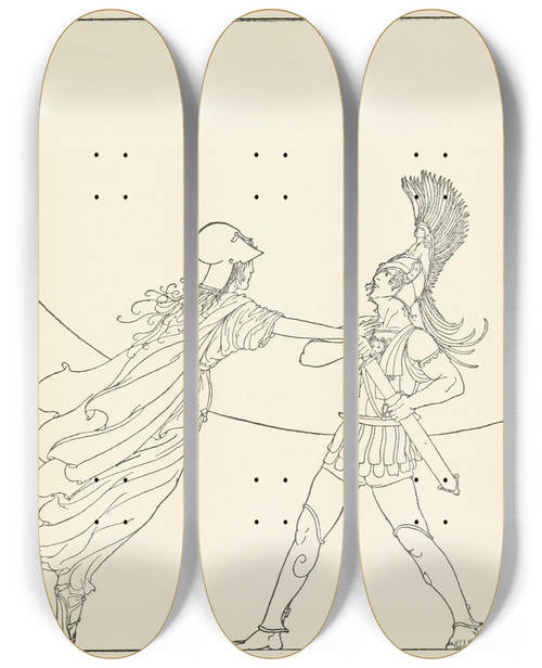 Triptych art skateboard deck of Padraic Colum The Childrens Homer Pl 15 by Padraic Colum (1881-1972)