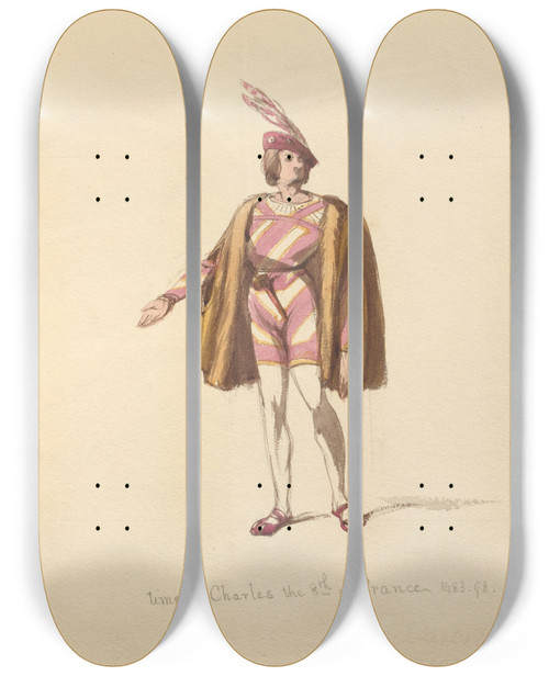 Triptych art skateboard deck of John Richard Coke Smyth Sketches Of Costume Pl072 by John Richard Coke Smyth (1808-1882)