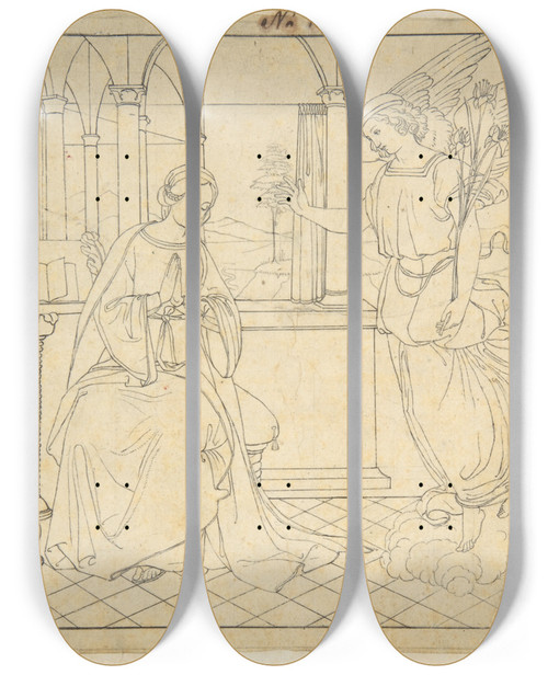Triptych art skateboard deck of Friedrich Wilhelm Schadow The Annunciation by Friedrich Wilhelm Schadow (1788-1862)