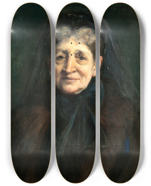 Triptych art skateboard deck of Hildegard Thorell Mrs Von Klingsthorst by Hildegard Thorell (1850-1930)