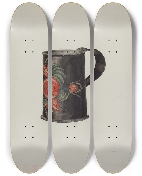 Triptych art skateboard deck of Samuel O Klein Toleware Mug by Samuel O Klein