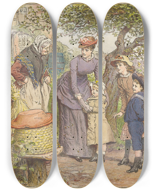 Triptych art skateboard deck of Robert Barnes The Beehive by Robert Barnes (1840-1895)