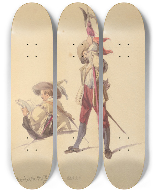 Triptych art skateboard deck of John Richard Coke Smyth Sketches Of Costume Pl078 by John Richard Coke Smyth (1808-1882)