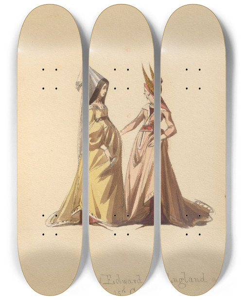 Triptych art skateboard deck of John Richard Coke Smyth Sketches Of Costume Pl107 by John Richard Coke Smyth (1808-1882)